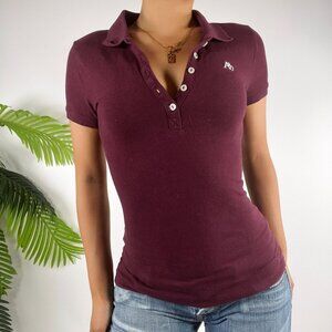 Y2K Style Aeropostale Womens Burgundy Short Sleeve Fitted Polo Shirt / Small